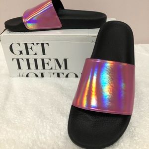 SixtySeven 67 Ariel Hologram pink iridescent slip on slides slippers sandals 38